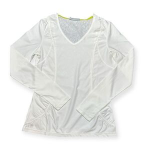 ATHLETA Women’s White Long Sleeve Lace-Back Performance Top Size Small